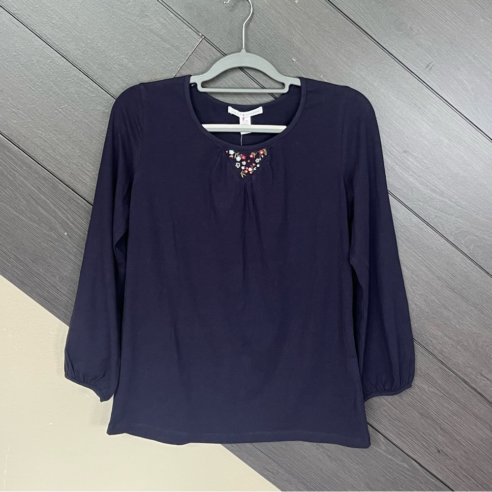 Midnight‎ by Carole Hochman Navy Blouse with Floral Detail